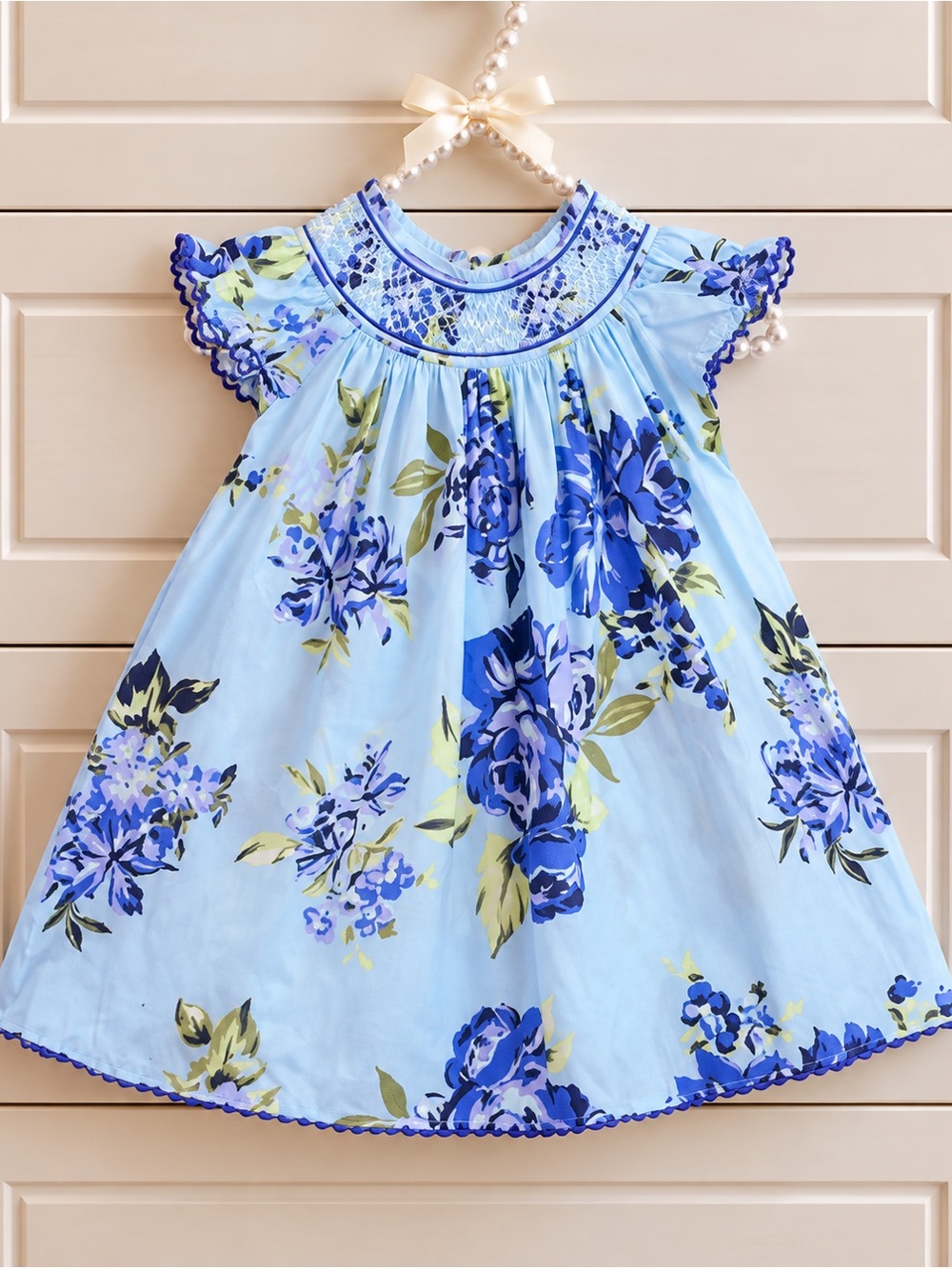 Lil Cactus Blue Floral Ruffle Sleeve Smocked Dress 100% Cotton 2T
